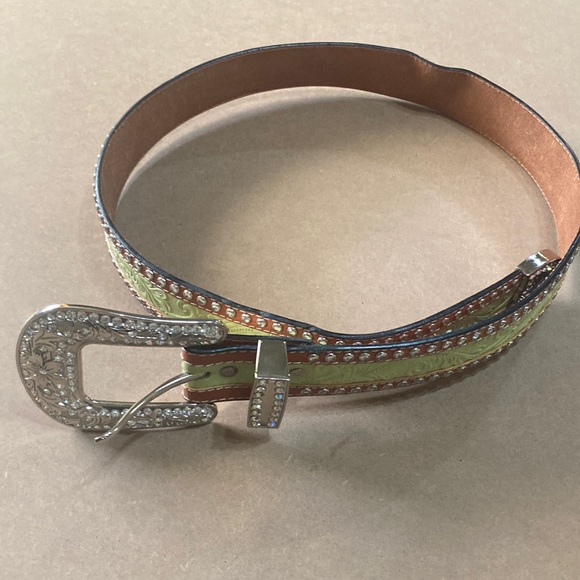 3D Green Leather Belt; Size 36 - Picture 1 of 8